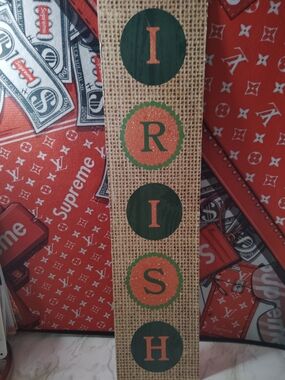 'IRISH' Burlap Wall Sign - Green & Glitter Orange Letters